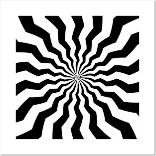 Black and white starburst, radial jagged lines op art Posters and Art